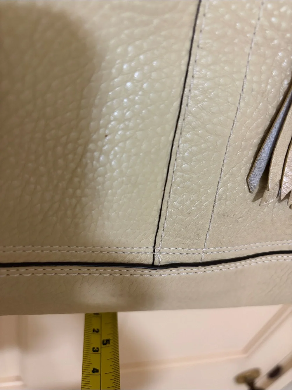Coach Cream Leather Shoulder Tote with Braided Trim and Tassel